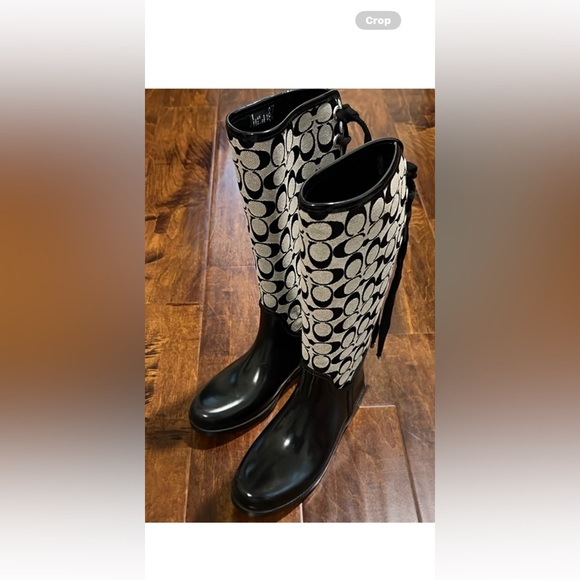 Coach rain boot black/ grey logo  lace up tristee - Picture 4 of 5